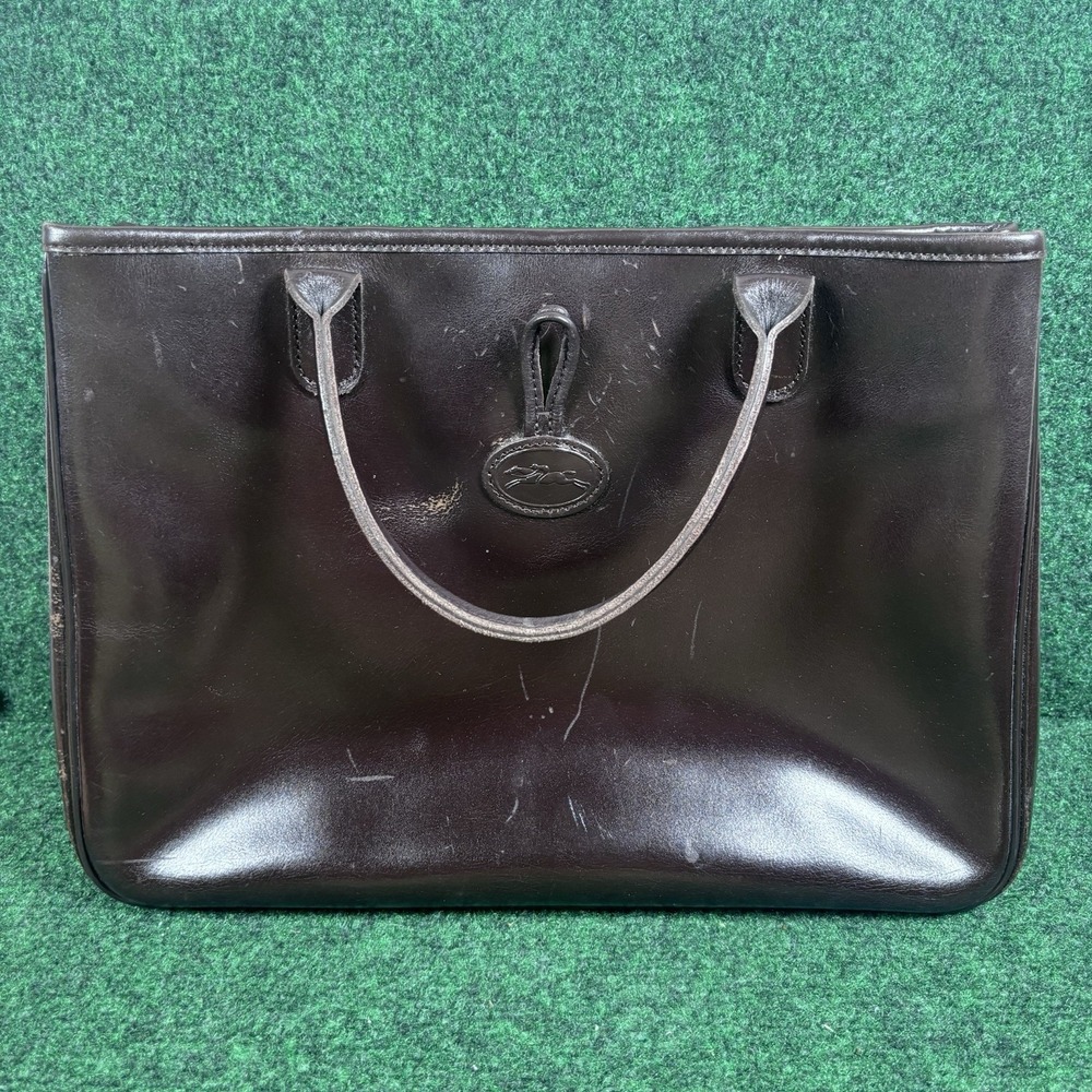 Longchamp Roseau Tote Bag Brown Leather Toggle Shoulder Bag A4 France Authentic